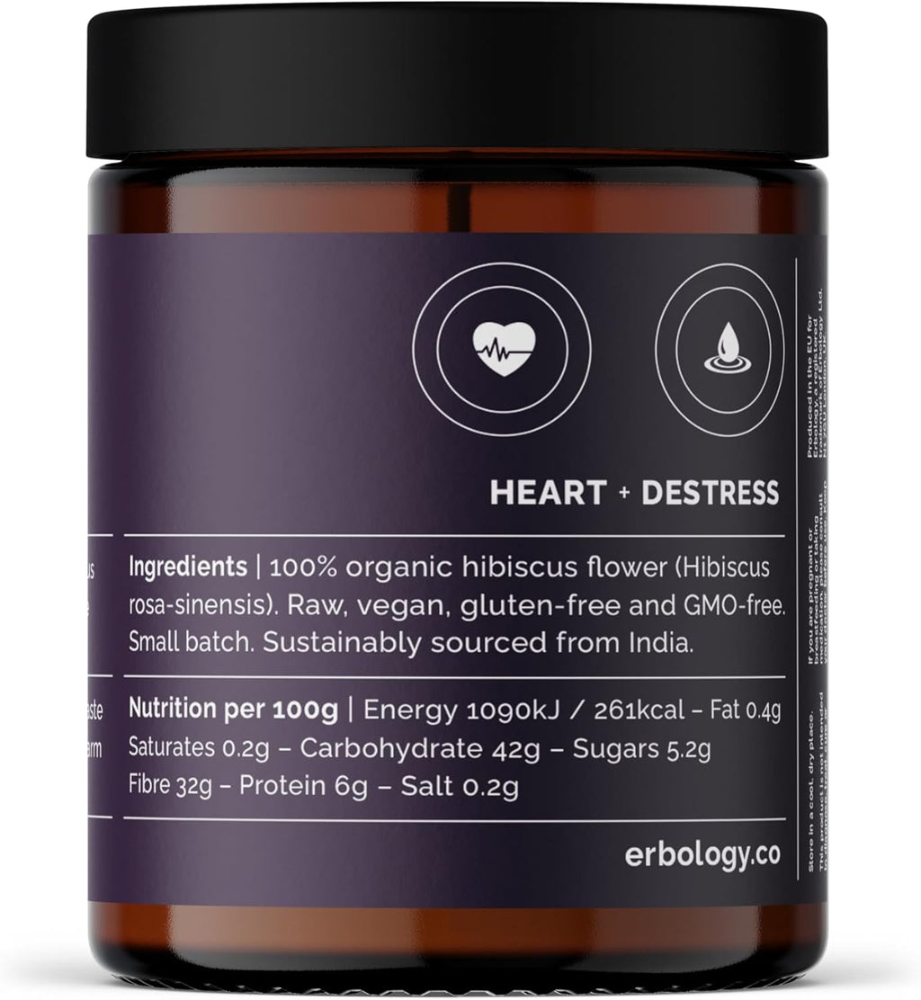 Erbology Organic Hibiscus Powder 3.2 oz - 45 Servings - Destress - Sustainably Sourced Straight from Farm in India - Small Batch - Vegan - GMO-Free