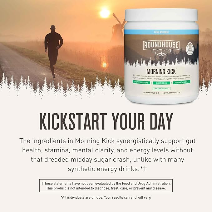 ROUNDHOUSE PROVISION Morning Kick, Powder Supplement for Healthy Digestion, Energy Levels, and Overall Wellness, 30 Servings (9.1 Ounce (Pack of 1), Watermelon Mint)