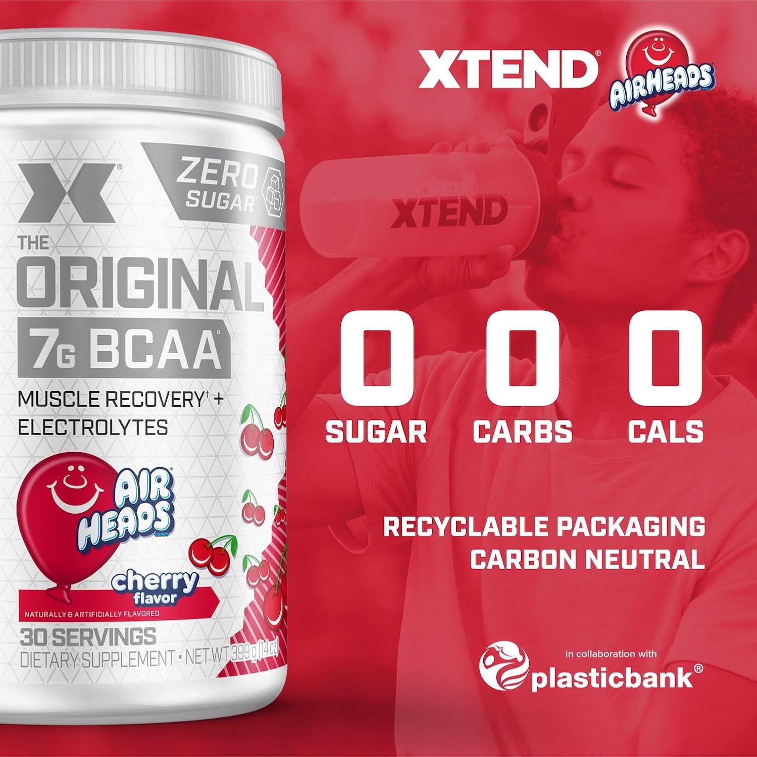 Original BCAA Powder Airheads Candy Flavor, 7g BCAA and 2.5g L-Glutamine, Sugar Free Post Workout Muscle Recovery Drink with Amino Acids for Men & Women, 30 Servings