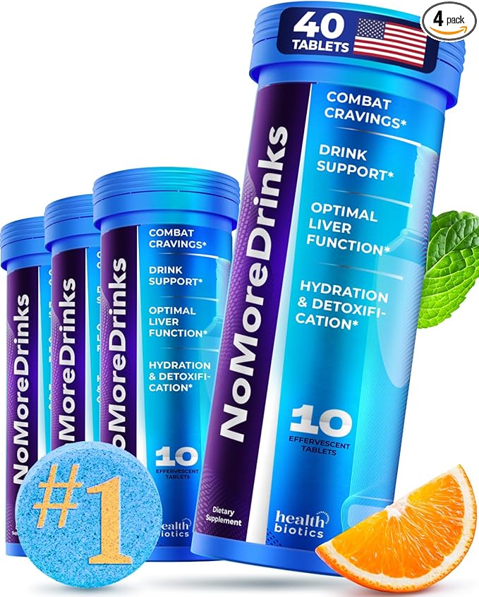 NoMoreDrinks Anti Alcohol Craving Supplement | Liver Detox & Combat Cravings | Energy Support Alcohol Replacement Drink | Organic Milk Thistle Supplement & Dandelion Root & 5HTP | (40) Energy Pills
