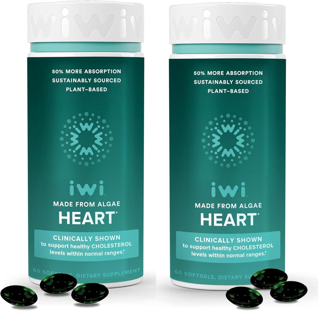 Iwi Life Heart Omega-3, 120 Softgels (60 Servings), Vegan Plant-Based Algae Omega Fatty Acids + EPA, Heart Health Support Dietary Supplement, Krill & Fish Oil Alternative, No Fishy Aftertaste