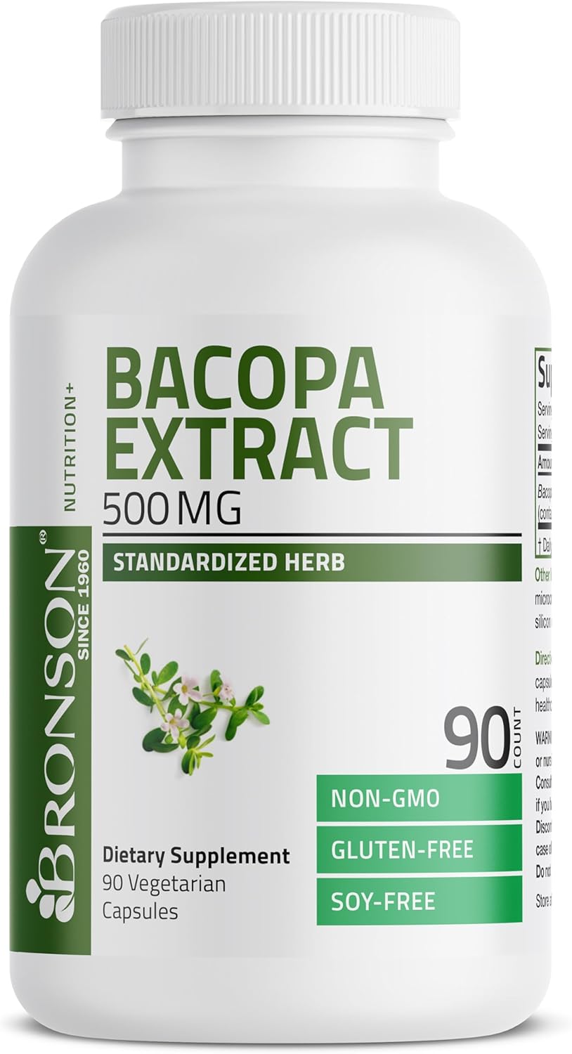 Bronson Bacopa Monnieri Extract 500 mg - Promotes Mental Clarity and Brain Function - Non GMO, 90 Vegetarian Capsules