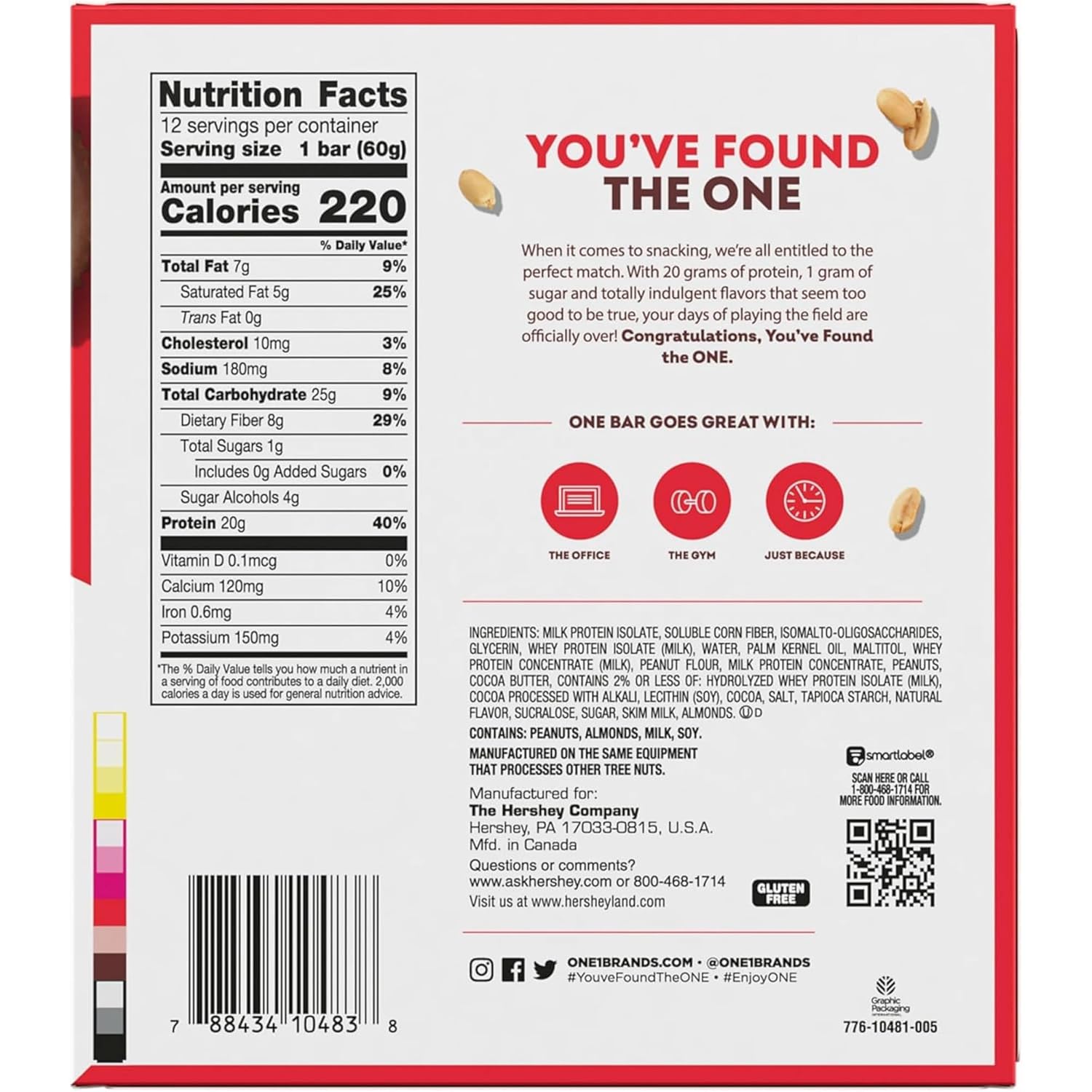 ONE Protein Bars, Peanut Butter Cup, Gluten Free with 20g Protein and 1g Sugar, Pantry Staples, 2.12 oz (12 Count)