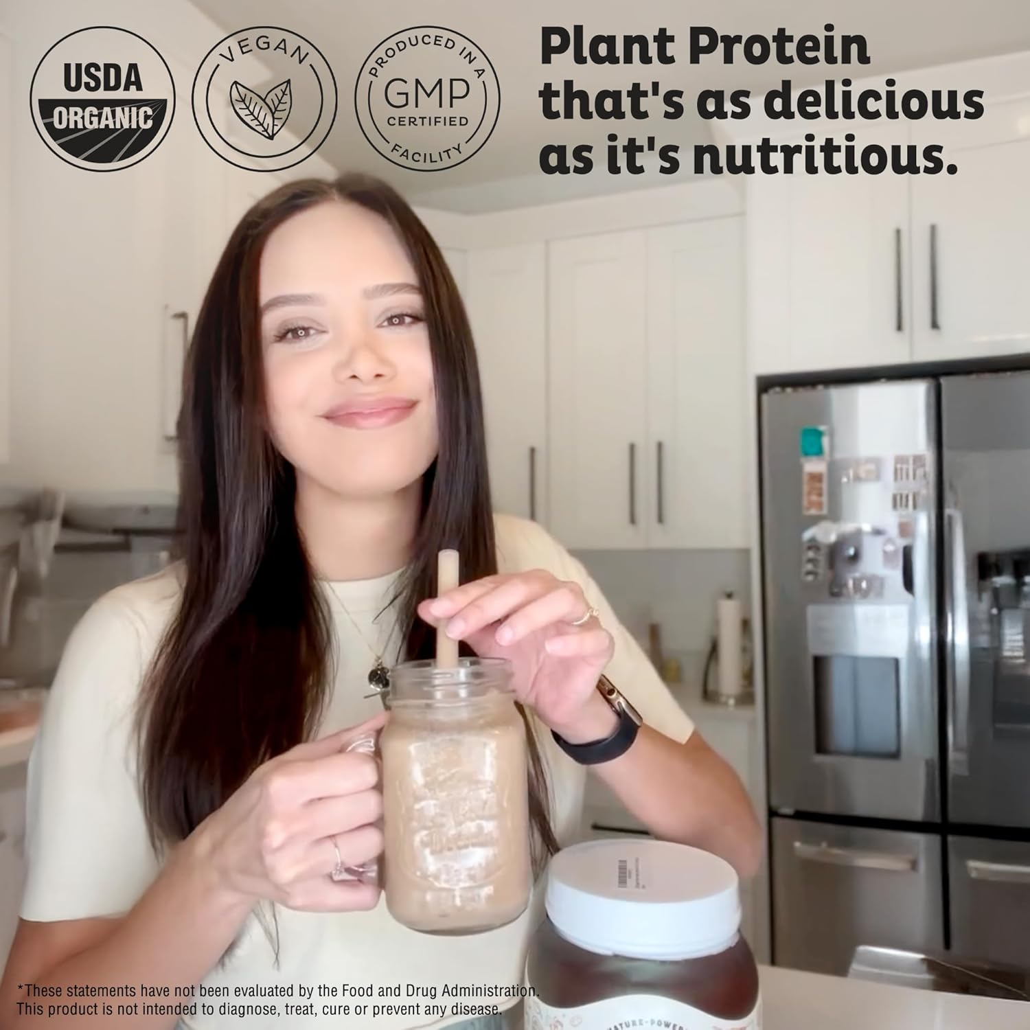 KOS Plant Based Protein Powder, Chocolate USDA Organic - Low Carb Pea Protein Blend, Vegan Superfood with Vitamins & Minerals - Keto, Soy, Dairy Free - Meal Replacement for Women & Men - 15 Servings