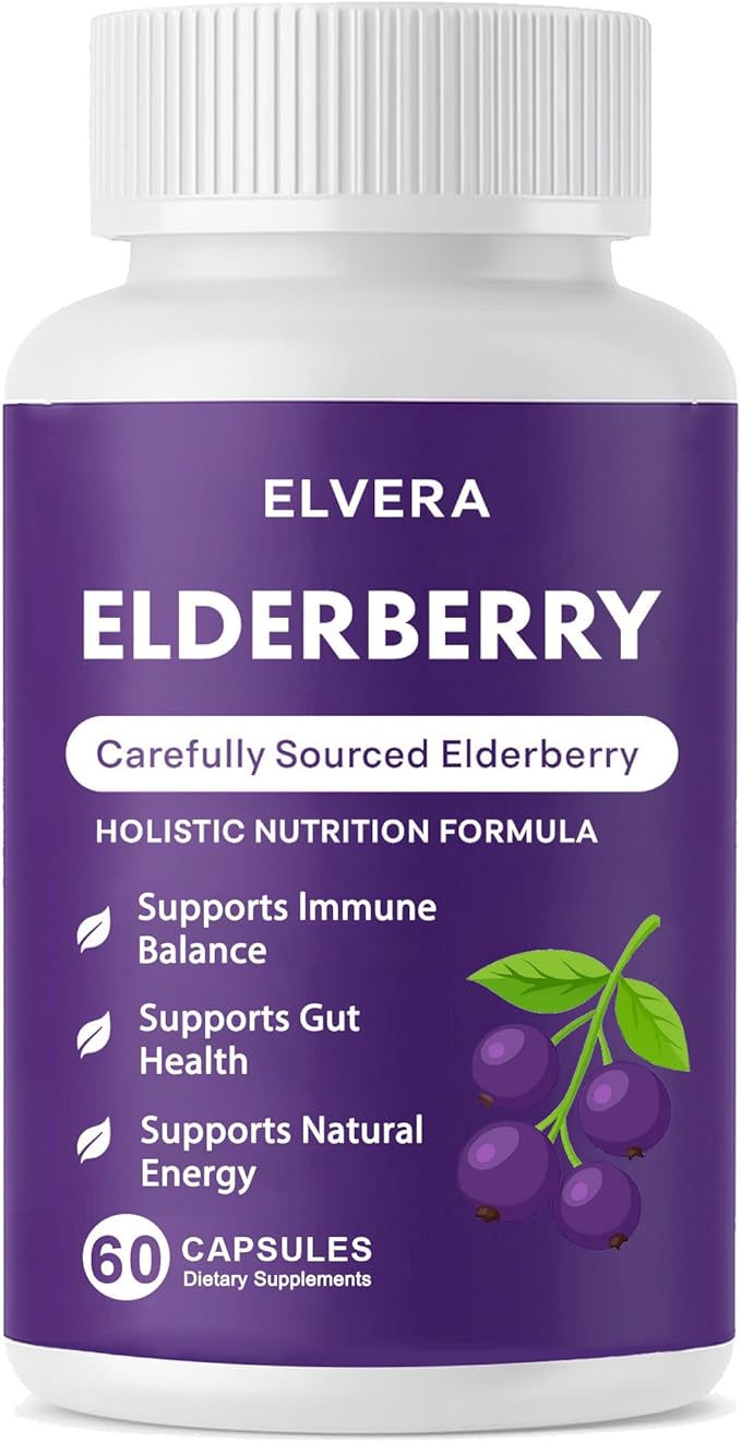 Elvera Gut Support Complex - Organic Black Elderberry Soft Capsules, with Zinc & Vitamin C – Immune Support, Digestive Balance, Natural Energy, Daily Immune & Digestive Wellness 60 Capsules