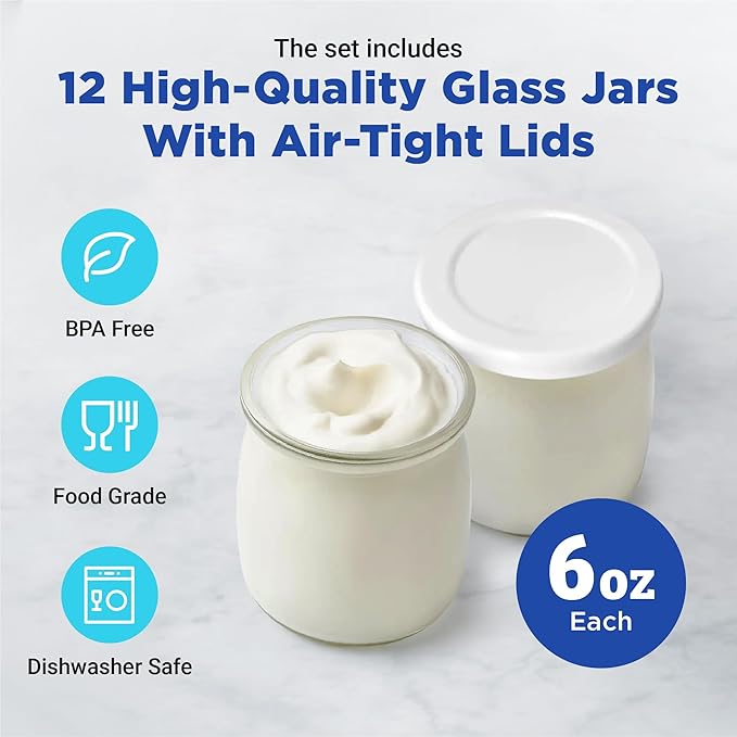 Ultimate Probiotic Yogurt Maker XL - Adjustable Time & Temperature Control - 50% More Capacity with 12 x 6oz Yogurt Jars - Make Trillions of Probiotics for Gut Health - ULTIMATE LIFETIME WARRANTY
