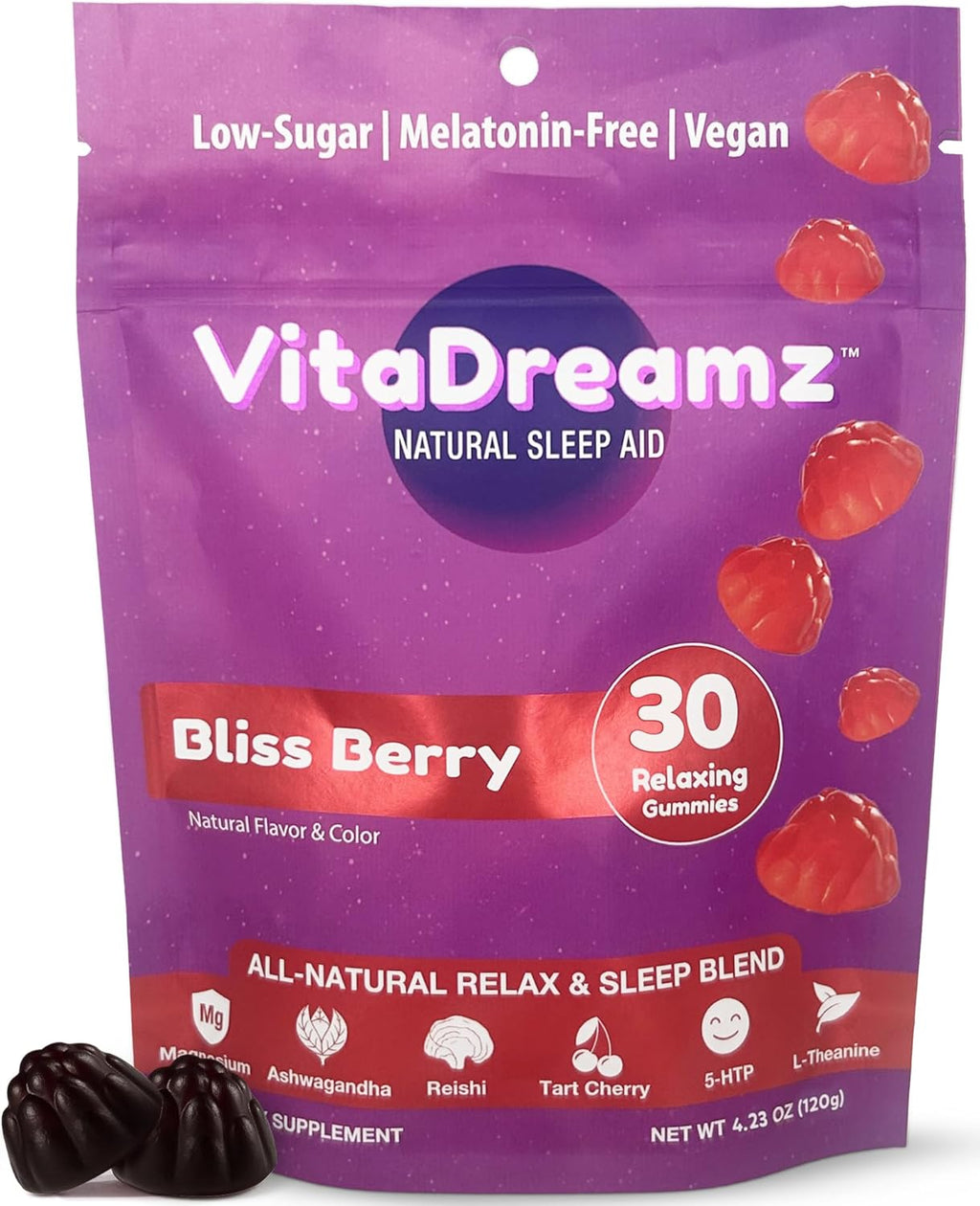 Magnesium Gummies Relax & Sleep | No Melatonin | Daytime Calm & Nighttime Sleep Aid | Ashwagandha, Reishi, Tart Cherry, 5-HTP, L-THeanine | 1g of Sugar, Vegan, Non GMO, Berry Flavored