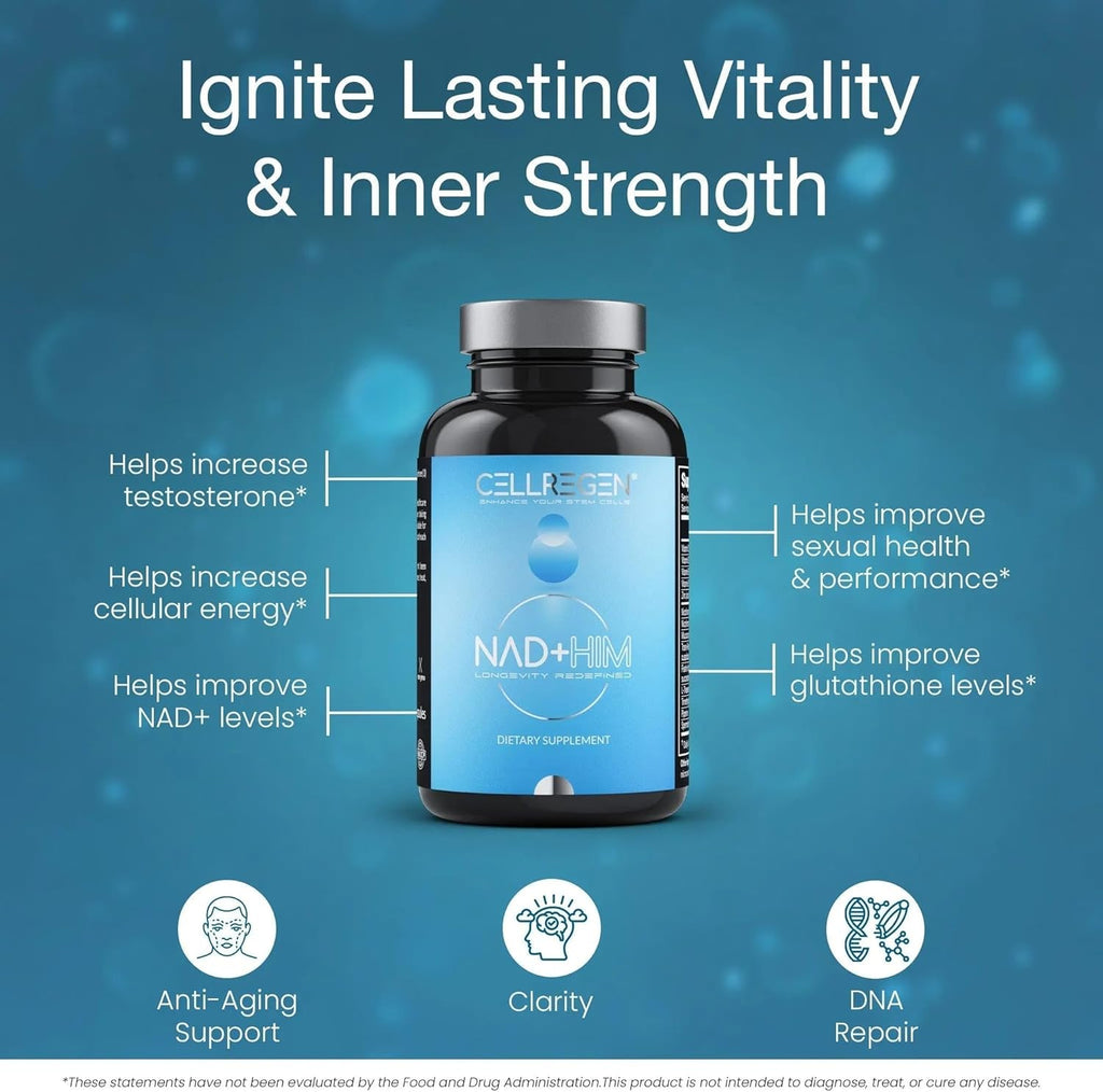 NAD HIM NAD Supplement Nicotinamide Riboside Wellness Formula, Help Restore NAD Levels, Support Testosterone Levels, NAD Supplement for Men, Non-GMO Gluten-Free, 90 Capsules