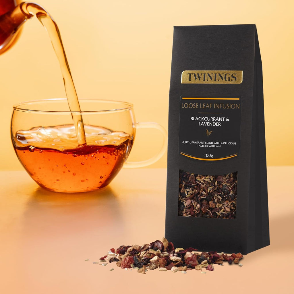 Twinings Blackcurrant & Lavender Loose Leaf Infusion Herbal Tea, 3.53 Ounce (100g) Pouch, Naturally Caffeine-Free, Enjoy Hot or Iced