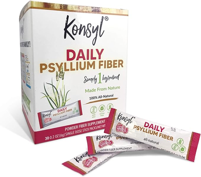 Konsyl Daily Psyllium Fiber Powder - Stick Packs - On-The-Go Fiber Supplement Powder - Convenient, All-Natural Soluble Fiber, Gluten-Free & Sugar-Free, Vegan & Keto - 30 Packets