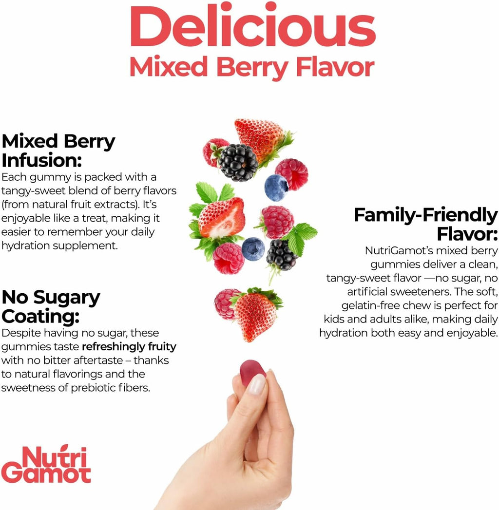 Electrolyte Hydration Gummies Sugar Free | Mixed Berry Flavor - 5 Essential Electrolytes for Runners, Post-Workout Recovery & Endurance – Energy Support Chews, Great Taste, 60 Gummies