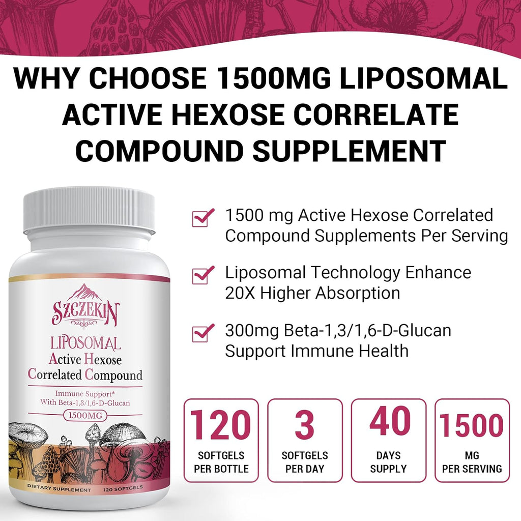 1500mg Liposomal Active Hexose Correlated Supplement,1200 Soft Gels Beta-Glucans with Natural Mushroom Extract, Immune System, Liver Function, Maintain T-Cell & Killer Cell Activity