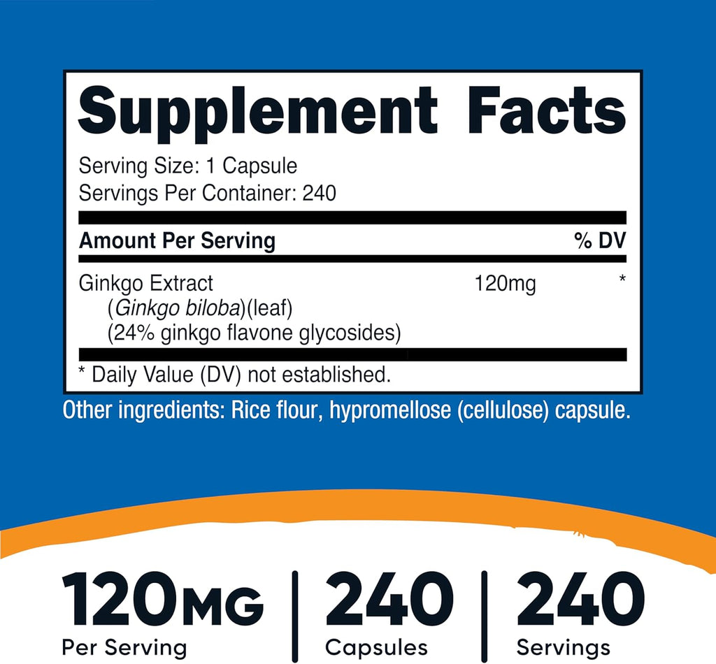 Nutricost Ginkgo Biloba 120mg, 240 Capsules - Extra Strength Ginkgo Biloba Extract - Gluten Free & Non-GMO