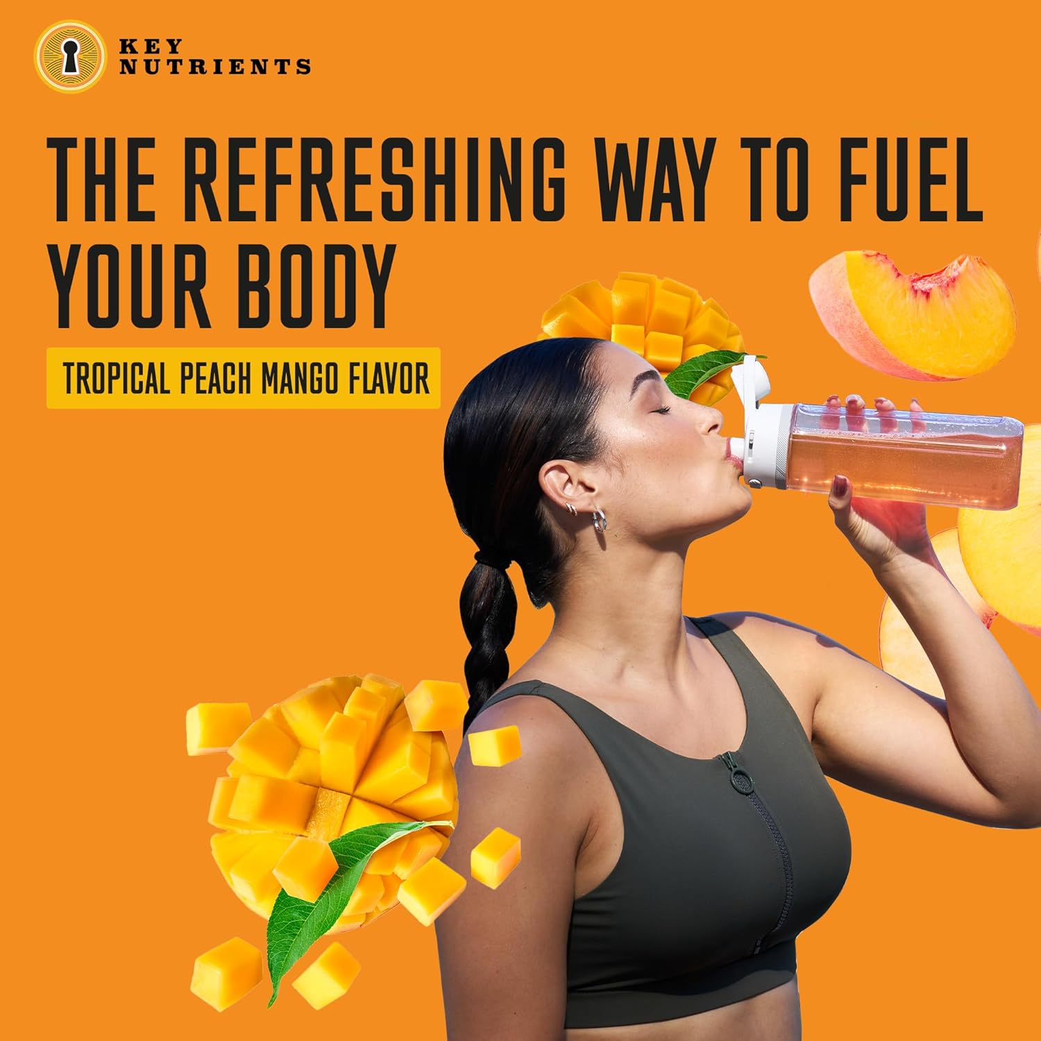 KEY NUTRIENTS Energy Drink Powder with Electrolytes No Sugar - Endurance & Energy Supplement - 125mg Natural Caffeine Powder, 2000mg Taurine, 5mg Zinc - Tropical Peach Mango Energy Powder Drink Mix
