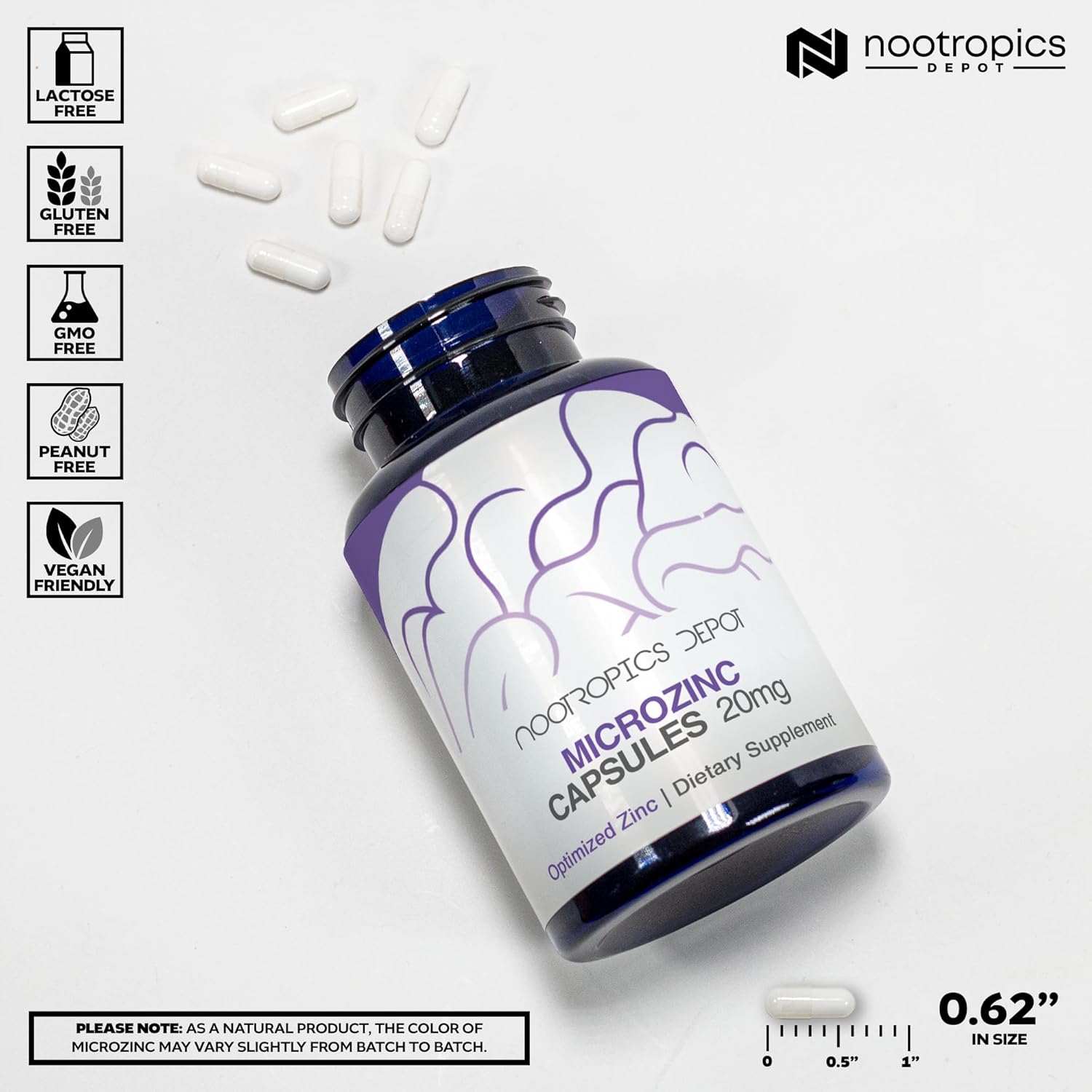 Nootropics Depot MicroZinc Capsules | 20mg | Optimized Zinc Supplement | 90 Count