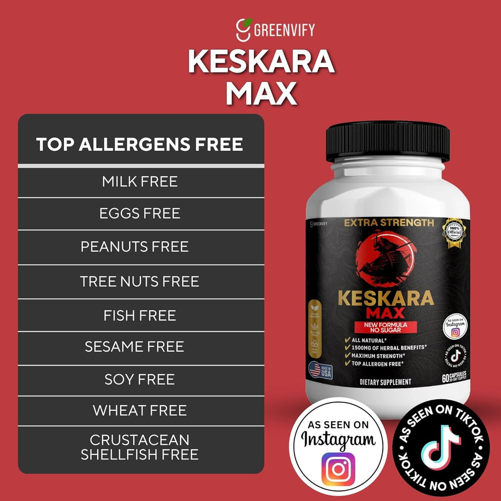 Keskara Max Extra Strength Maca Root Complex, 1500mg Herbal Supplement, 60 Capsules, Sugar-Free, Vegan, Gluten-Free (1)