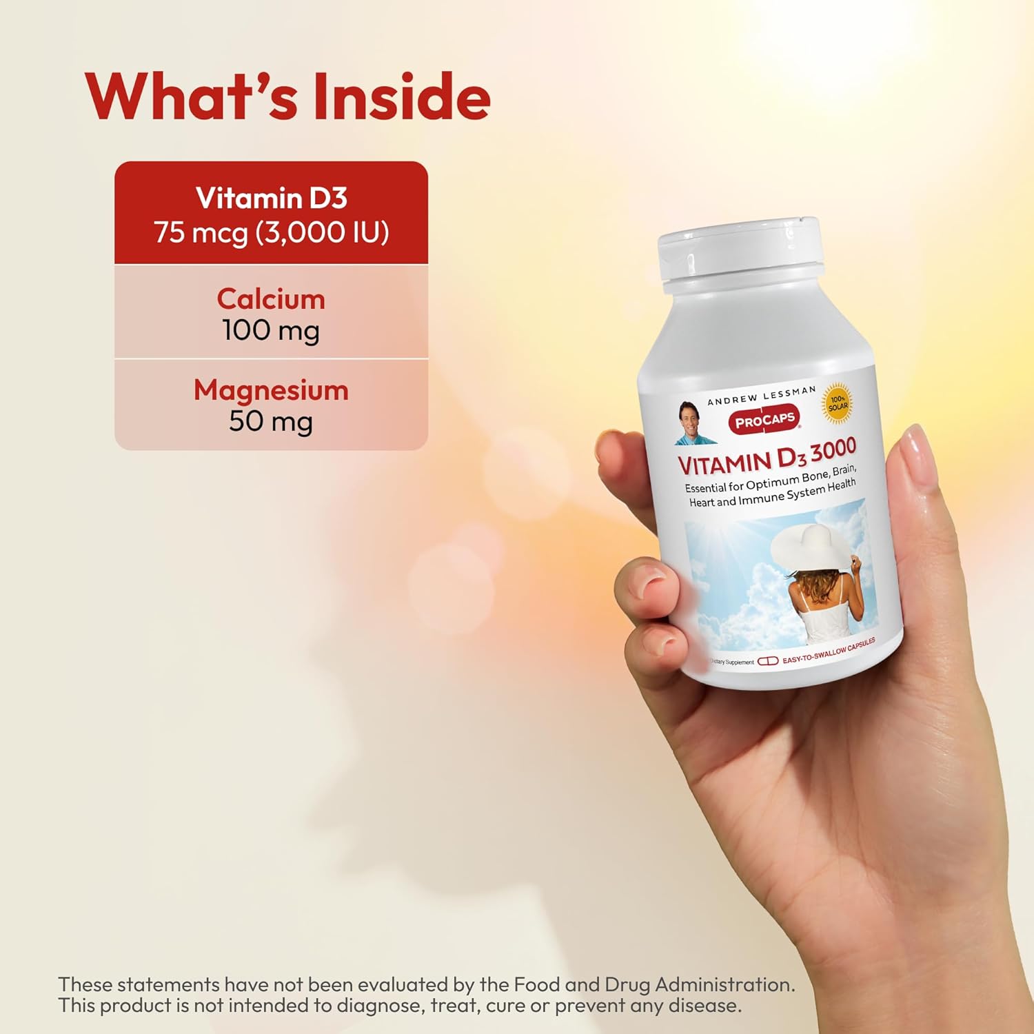 ANDREW LESSMAN Vitamin D3 3000 IU 180 Capsules - High Potency, Essential for Calcium Absorption, Supports Bone Health, Healthy Muscle Function, Immune System, More. Small Easy to Swallow Capsules