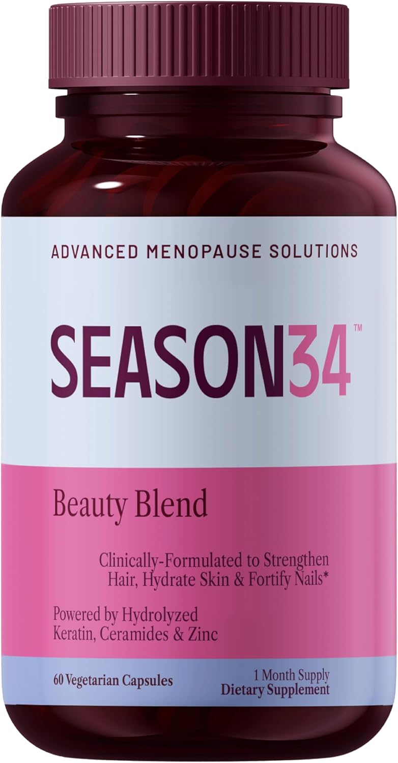 Beauty Blend for Women, Menopause Beauty Vitamin with Keratin, Ceramides and Zinc for Hair Strength, Skin Hydration and Nail Growth Support, Doctor-Formulated 60 Capsules 1 Month Supply