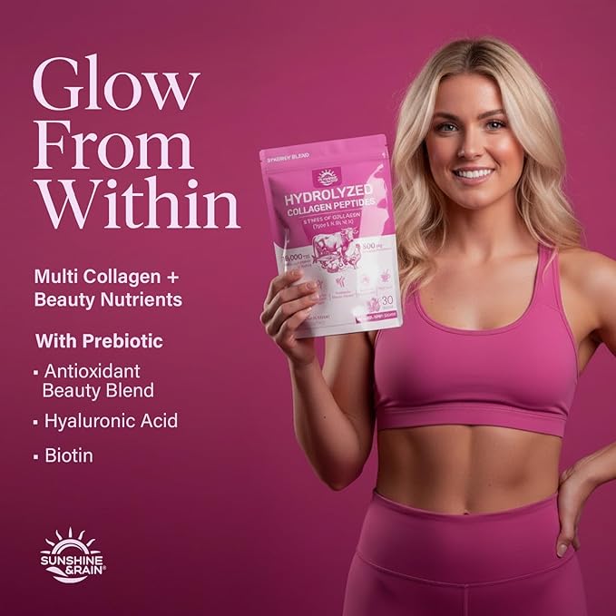 Multi Collagen Peptides Powder for Women – 10g Hydrolyzed Collagen Type I, II, III, V & X with Biotin, Hyaluronic Acid & Prebiotics | Hair, Skin, Nail & Bone Support | Berry Flavor | 30 Stick Packs