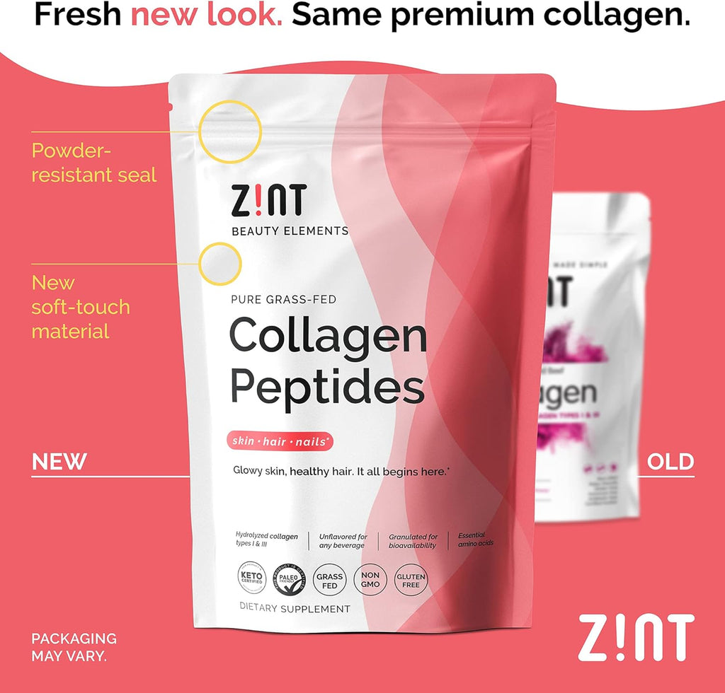 Zint Collagen Peptides Powder (32 oz) | Grass-Fed, Hydrolyzed Type I & III | Supports Skin, Hair, Joints & Gut Health | Rich in Key Amino Acids | Paleo-Friendly, Keto, Non-GMO, Unflavored