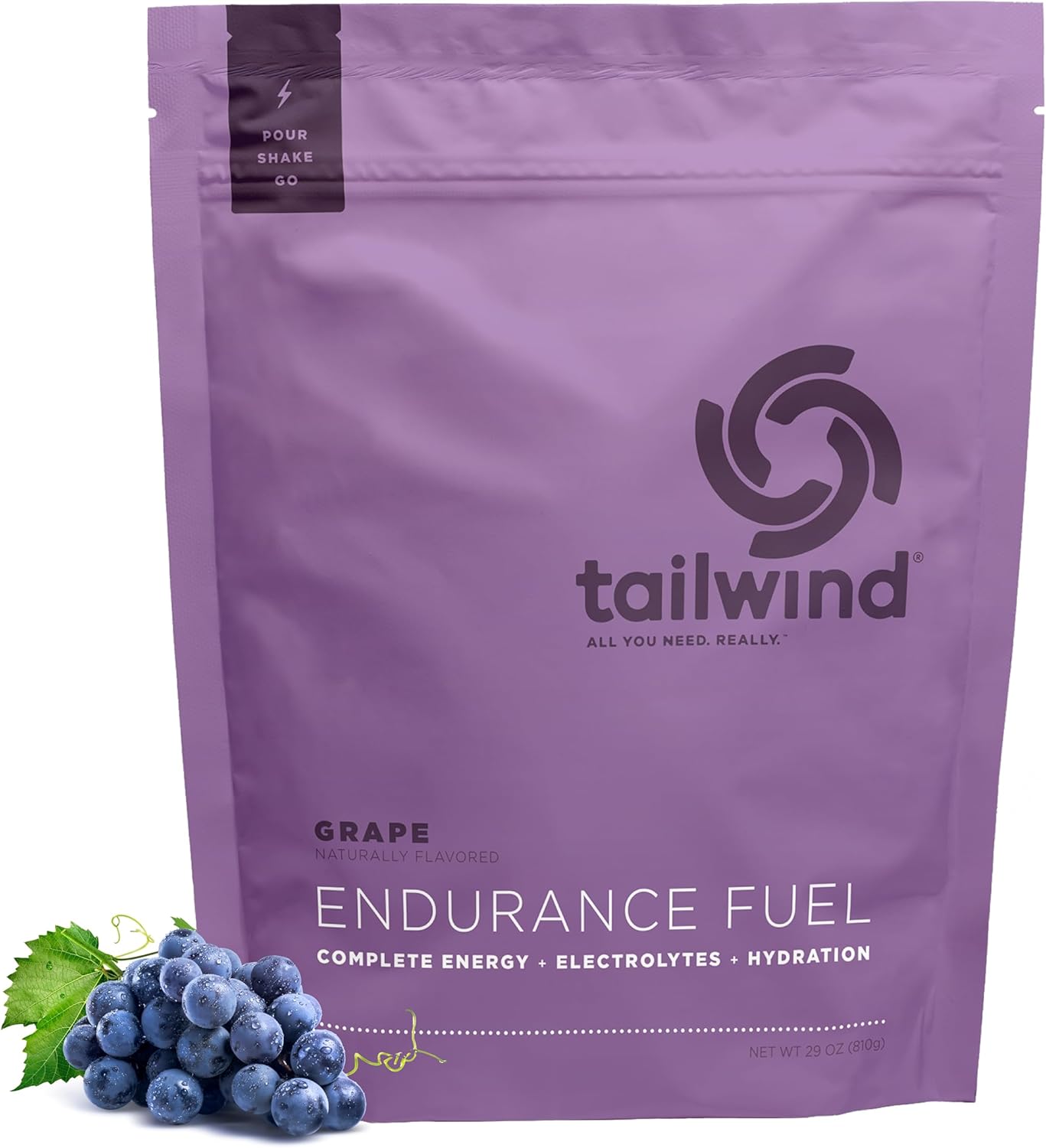 Tailwind Nutrition Endurance Fuel, Carbohydrate & Electrolyte Sports Drink Mix Powder, Gluten-Free, Vegan, Grape, 30 Servings