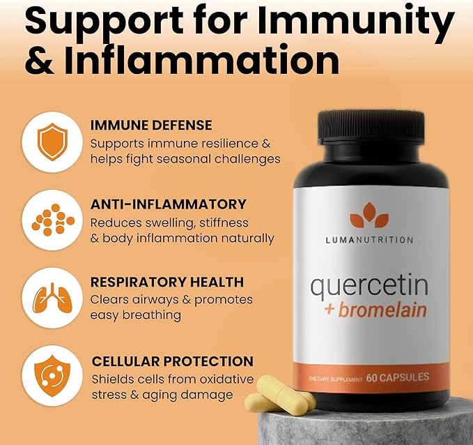 Luma Nutrition Quercetin 500mg - Quercetin with Bromelain Supplement - Antioxidant - Immune Support - Vegan & Gluten-Free - 60 Capsules (Pack of 2)