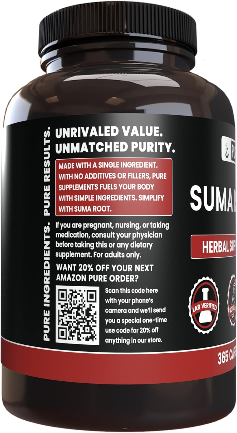 PURE ORIGINAL INGREDIENTS Suma Root (365 Capsule), No Magnesium or Rice Fillers, Always Pure, Lab Verified