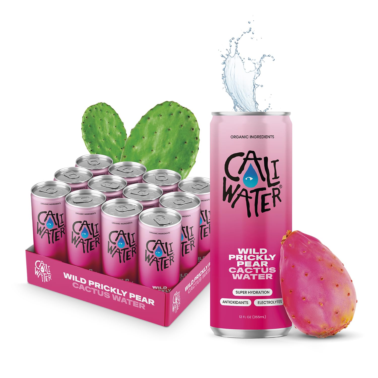 Caliwater - Organic Cactus Water - Wild Prickly Pear - 5g Sugar, 25 Calories - Coconut Water Alternative - Natural Plant Based Hydration - Skin Care, Electrolyte Drinks - Flavored Water - 12 Cans