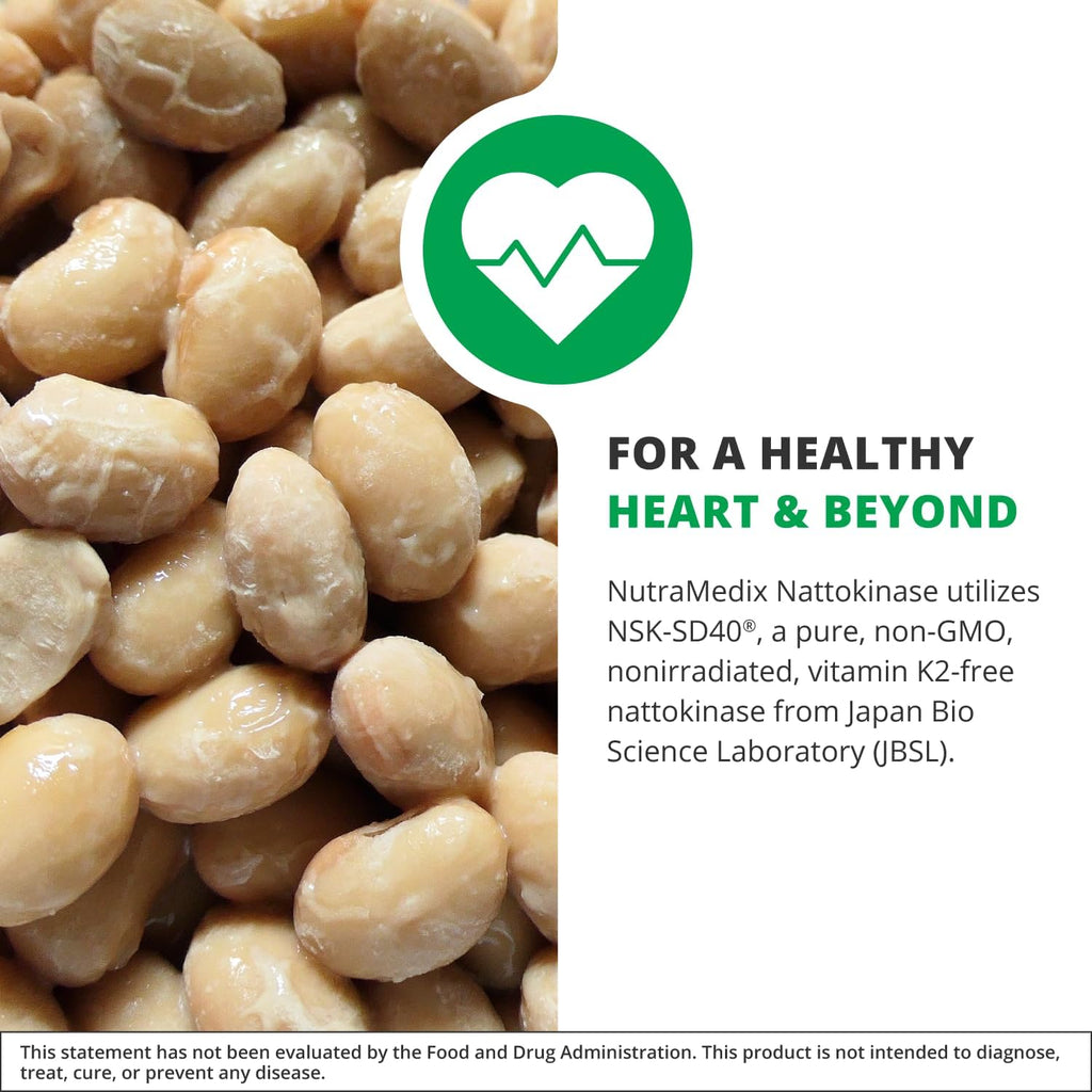 NutraMedix Nattokinase Supplement - Nattokinase 2000 FU per Serving - Formulated for to Support Heart Health and Healthy Circulation - Gluten + Dairy-Free (60 Capsules)
