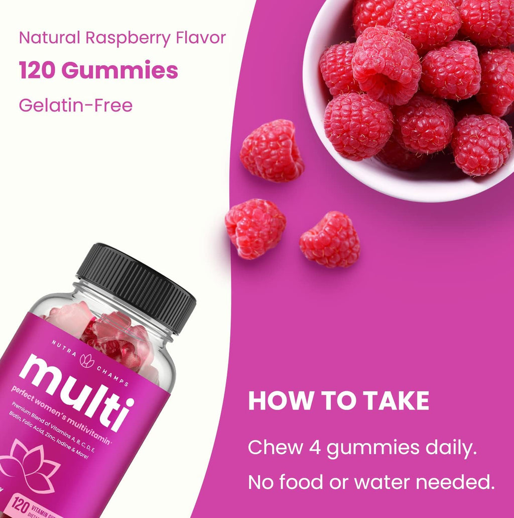 NutraChamps Multivitamin for Women, 120 Count, Vitamins A, B, C, D, E, Biotin, Folic Acid, Womens Gummy Multivitamins, Chewable Daily Multi Gummy Vitamins for Women