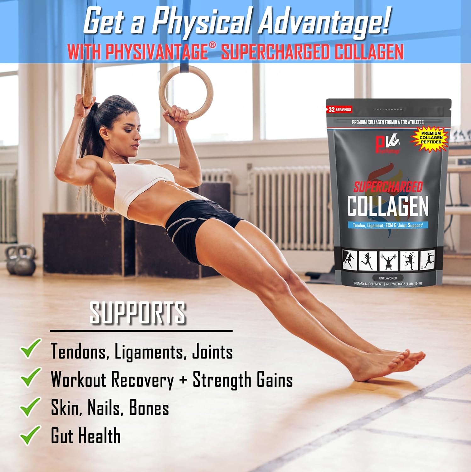 PhysiVantage Supercharged Collagen Peptides Powder - Hydrolyzed Collagen for Joint, Tendon, Ligament, & Skin Health - Lemon Honey Tea, Keto, Paleo, 16oz | Enhanced with Vitamin C, BCAAs, Grass-Fed