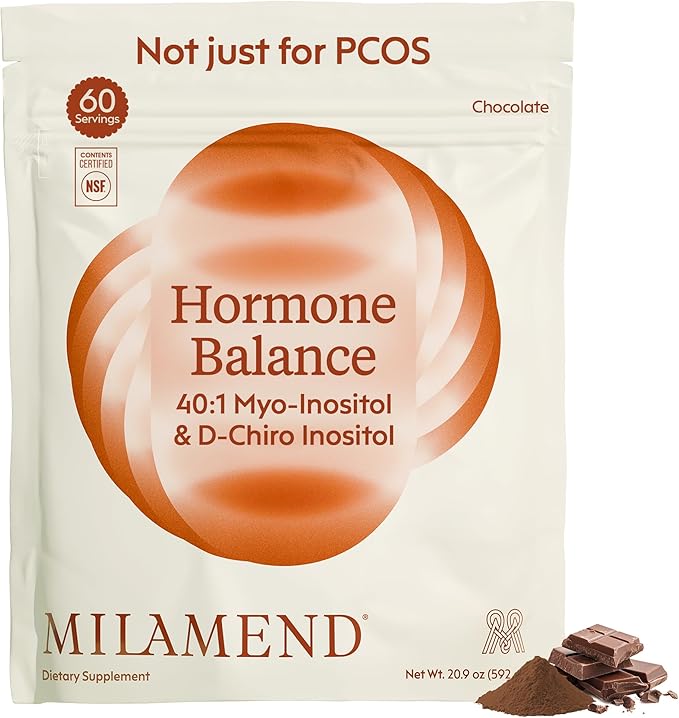 milamend Hormone Balance for Women 40:1 Myo-Inositol D-Chiro Inositol Supplement + CoQ10, ALA, & Amino Acids – Fertility, Ovarian & Cycle Support – Chocolate Powder – 30-Day Supply