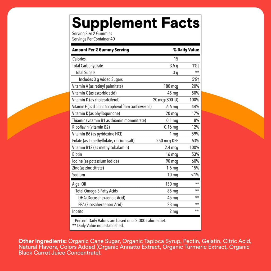 SmartyPants Kids Multivitamin Gummies - Improved Formula: Omega 3 (DHA/EPA), Vitamins D3, C, B12, B6, Vitamin A, K & Zinc, Gluten Free, Three Fruit Flavors, 80 Count (40 Day Supply)