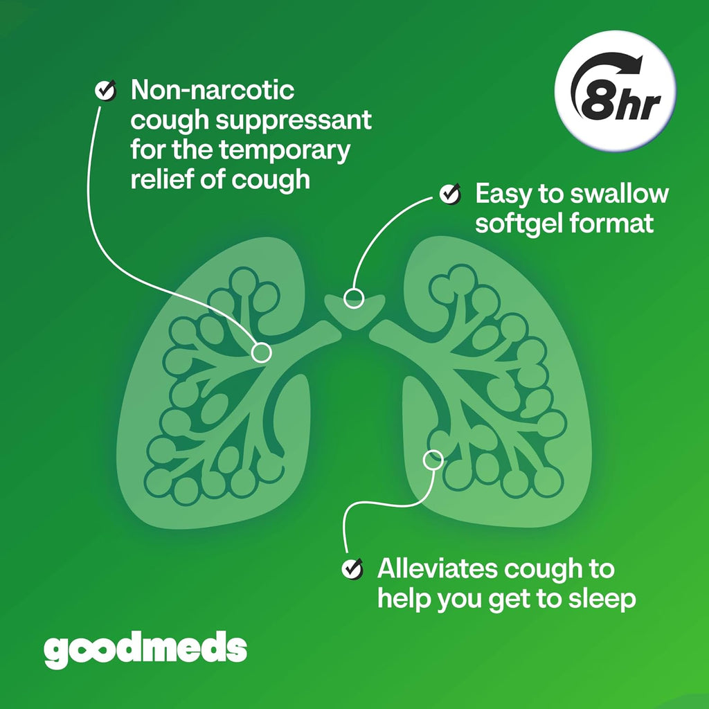 Cough Relief for Adults Softgels Dextromethorphan HBr (DXM) 15mg 8Hour, Non-Drowsy, Long-Lasting Bronchial Suppressant for Dry Cough and Chest Congestion (120 Count)