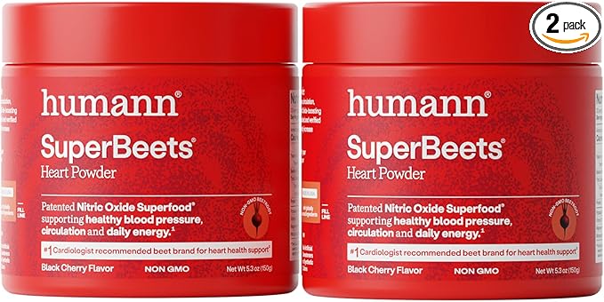 Humann SuperBeets Beet Root Powder - Non-GMO Beetroot Superfood - Nitric Oxide Supplement for Heart Health, Circulation & Blood Pressure Support - Black Cherry, 60 Servings