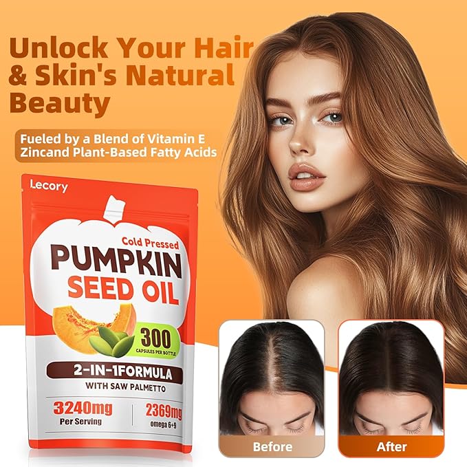 Pumpkin Seed Oil Capsules with Saw Palmetto - 3240mg - 300 Softgels, Cold Pressed, Essential Fatty Acids & Phytosterols, Natural Supplement for Hair Growth, Urinary - Non-GMO
