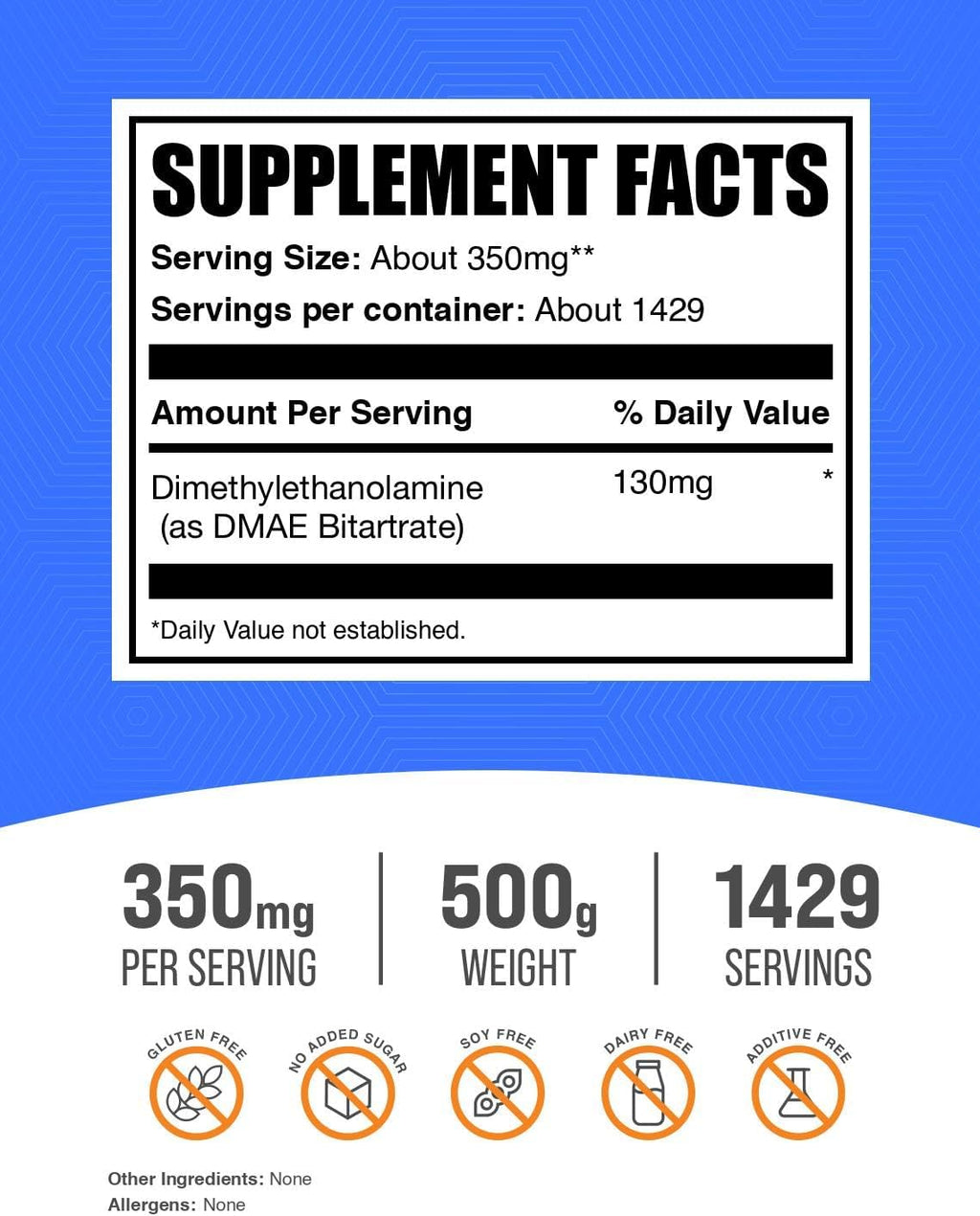 BulkSupplements.com DMAE Bitartrate Powder - Dimethylaminoethanol Bitartrate, DMAE Supplement - Unflavored & Gluten Free, 350mg per Serving, 500g (1.1 lbs) (Pack of 1)