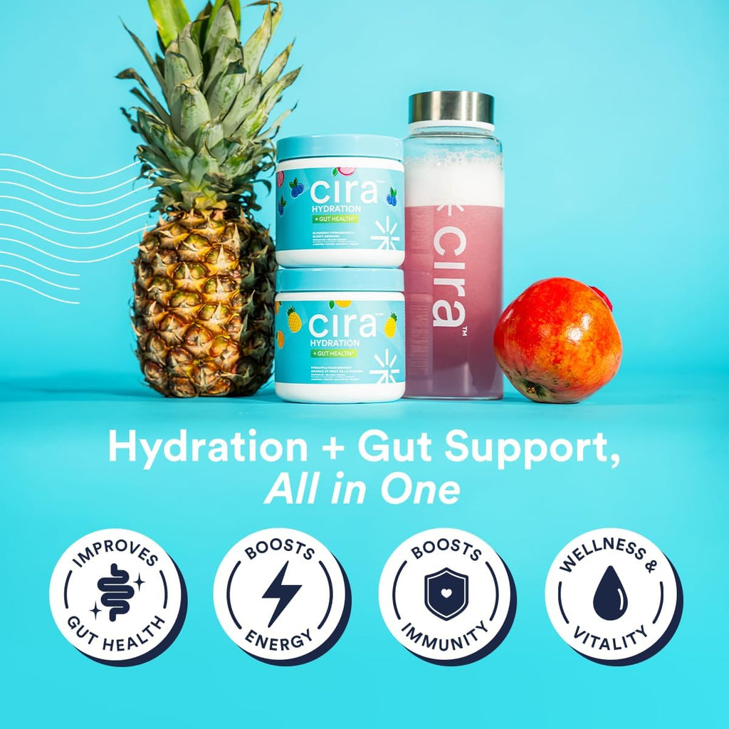 Cira Hydration + Gut Health Powder (45 Servings) - Electrolyte Drink Mix with Prebiotics & Probiotics for Digestion, Hydration & Recovery - Naturally Flavored with Stevia - Blueberry Pomegranate