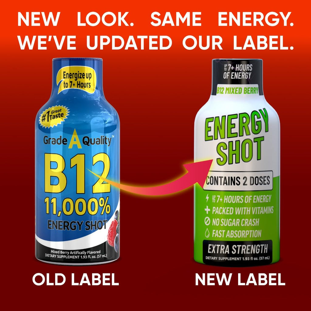 B12 Mixed Berry Extra Strength Energy Shot 48 pk – 260mg Natural Caffeine B12 B6 – Energy & Vitality Support – 2 Servings Sugar Free Zero Calorie Green Tea B-Vitamins Electrolytes Vegan – 1.93 fl oz