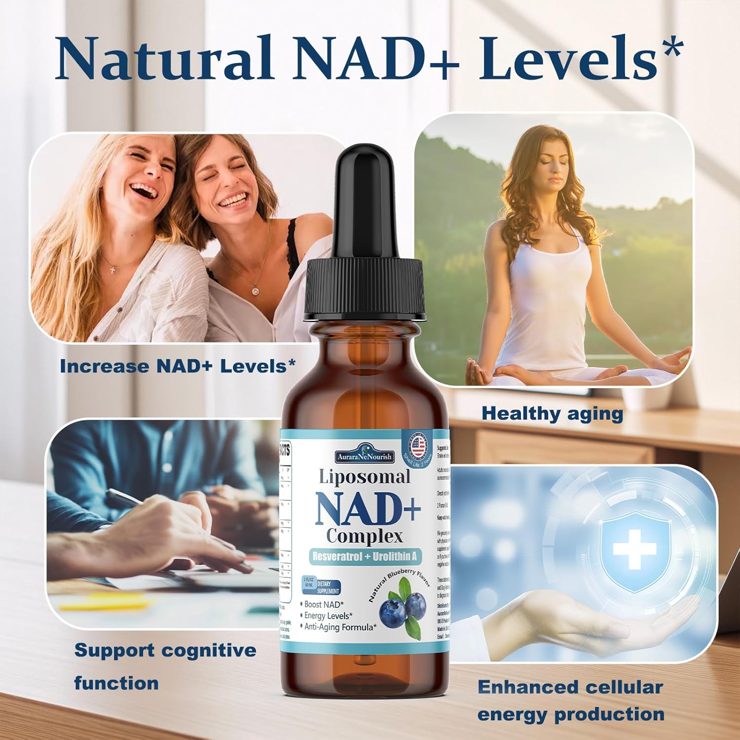Liposomal NAD+ Liquid Drops, 8-in-1 NAD⁺ Nicotinamide Riboside Resveratrol 900mg w. Quercetin & Urolithin A | Fast Absorption NAD+ Supplement with CoQ10, ALA| Cellular Energy, Anti-Aging, Vitality