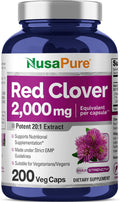 NusaPure Red Clover Capsules 2000mg per Veggie Caps | 200 Count | Trifolium Pratense | Non-GMO | Red Clover Blossom Extract 20:1 Supplement