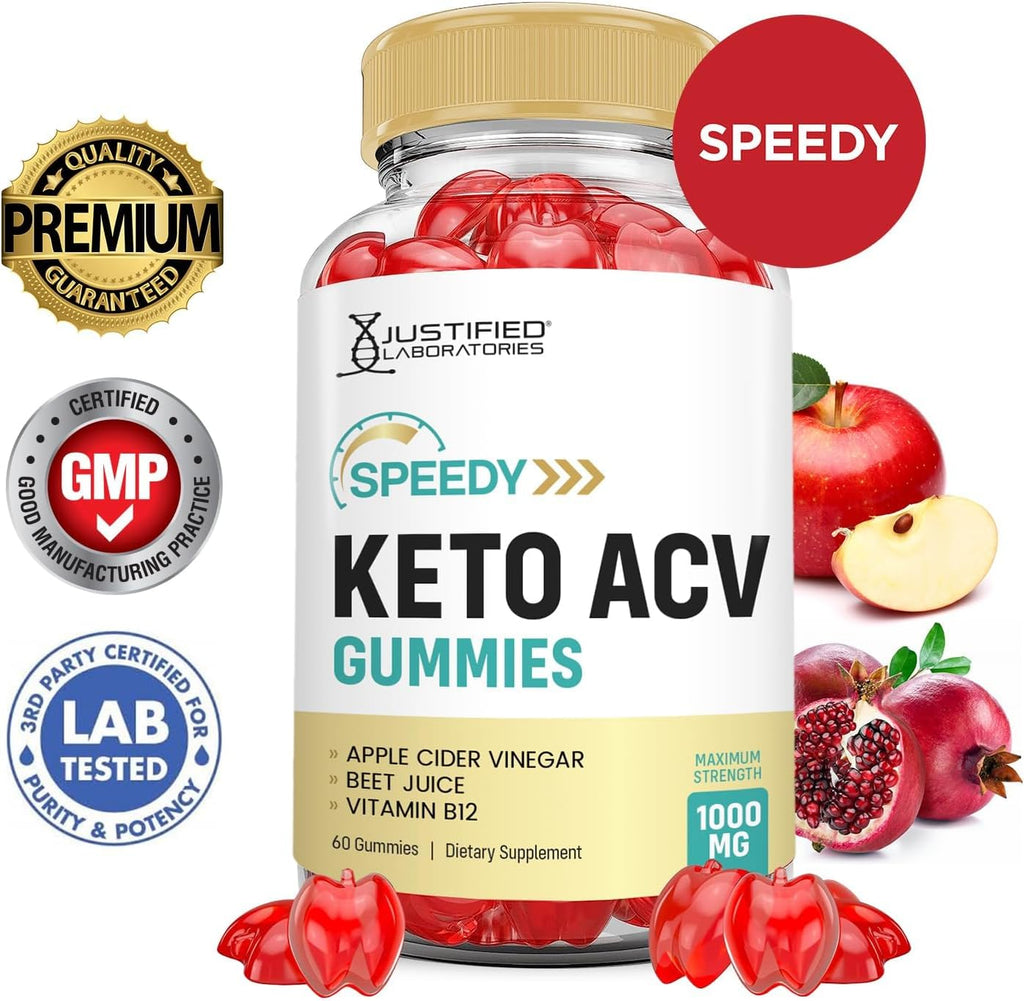 Justified Laboratories (3 Pack Speedy Keto ACV Gummies Advanced Formula 1000MG Speedy Keto Gummies Apple Cider Vinegar Formulated with Pomegranate Beet Juice Powder B12 Vegan Non GMO 180 Gummys
