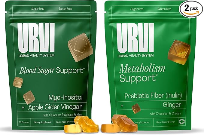 URVI® Metabolism & Blood Sugar Support Bundle – ACV, Inositol, Inulin Fiber, Ginger Extract, Chromium & Choline – Sugar-Free Gummies for Metabolic Balance, Energy & Digestive Support – 2 x 60 Gummies