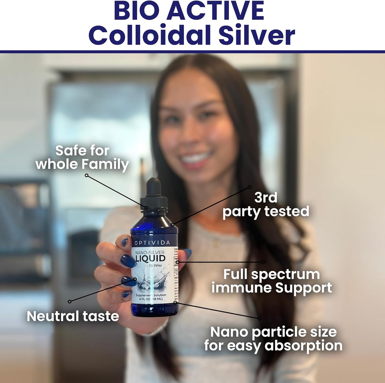 Optivida Health Colloidal Silver Liquid Dropper (4 oz) – Immune Support Supplements with Silver Hydrosol, Liquid for Immune Support, Silver Colloidal Liquid for Immune System, 10 PPM
