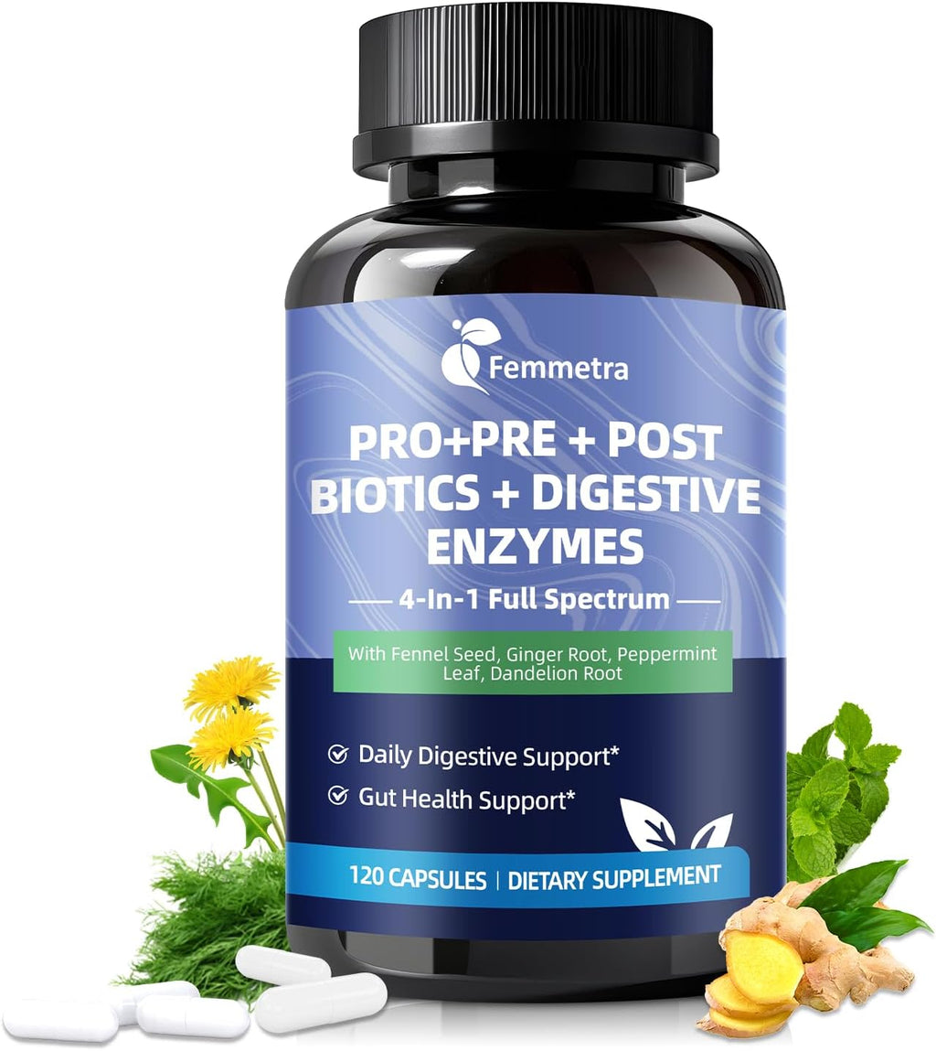 Digestive Enzymes Postbiotics Prebiotics Probiotics for Women & Men, 200 Billion CFU 36 Probiotic Strains + Psyllium Husk - Supports Gut, Digestive, Regularity, Gas, Bloating & Immune, Vegan, 60 Days