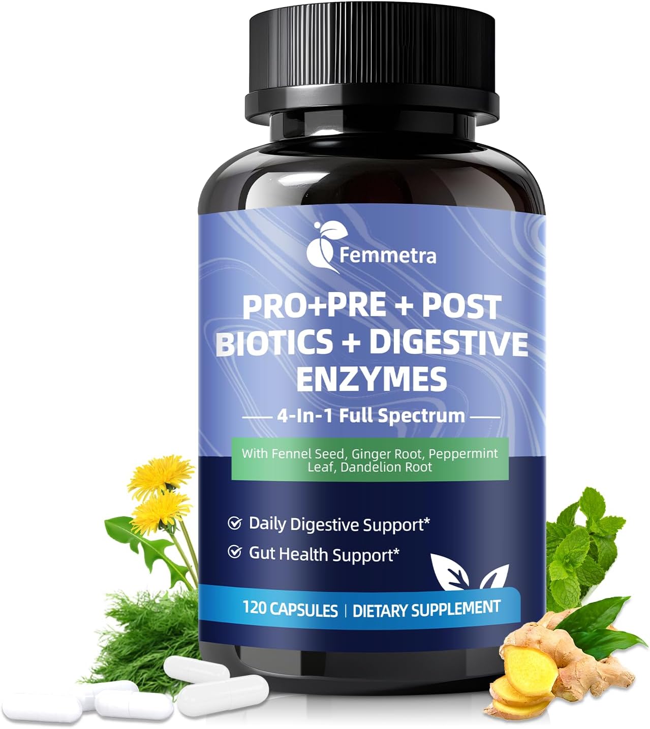 Digestive Enzymes Postbiotics Prebiotics Probiotics for Women & Men, 200 Billion CFU 36 Probiotic Strains + Psyllium Husk - Supports Gut, Digestive, Regularity, Gas, Bloating & Immune, Vegan, 60 Days