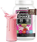 INVIGOR8 Superfood Grass Fed Whey Protein Isolate Shake Natural Strawberry Gluten-Free and Non GMO Meal Replacement with Probiotics and Omega 3 (645g)
