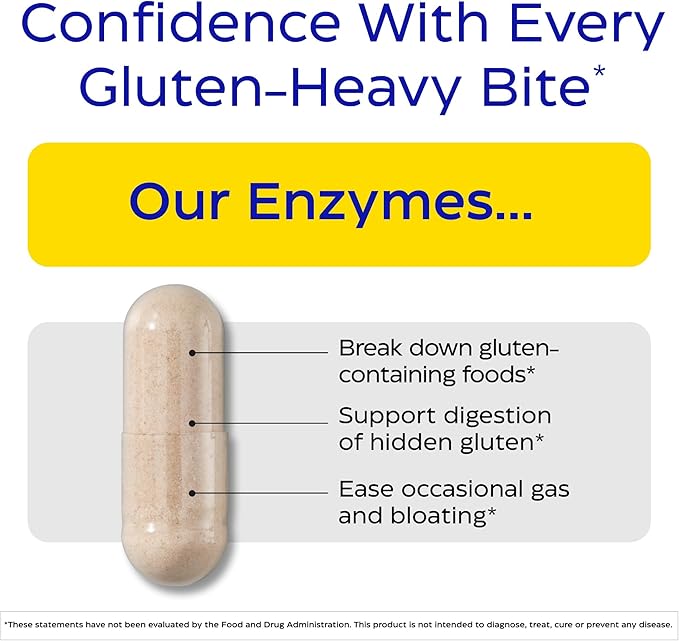Enzymedica GlutenEase, Advanced Digestive Enzymes for Women and Men, Fast-Acting Formula for Bloating Relief & Digestive Health, Helps Break Down Gluten & Casein, 120 Capsules FFP