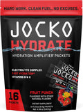 Jocko Fuel Hydrate Electrolytes Powder Packets Low Sugar - Hydration Amplifier Packets for Recovery, Dehydration, & Exercise - with Vitamins B6, B12 & C (16 Packets) Fruit Punch