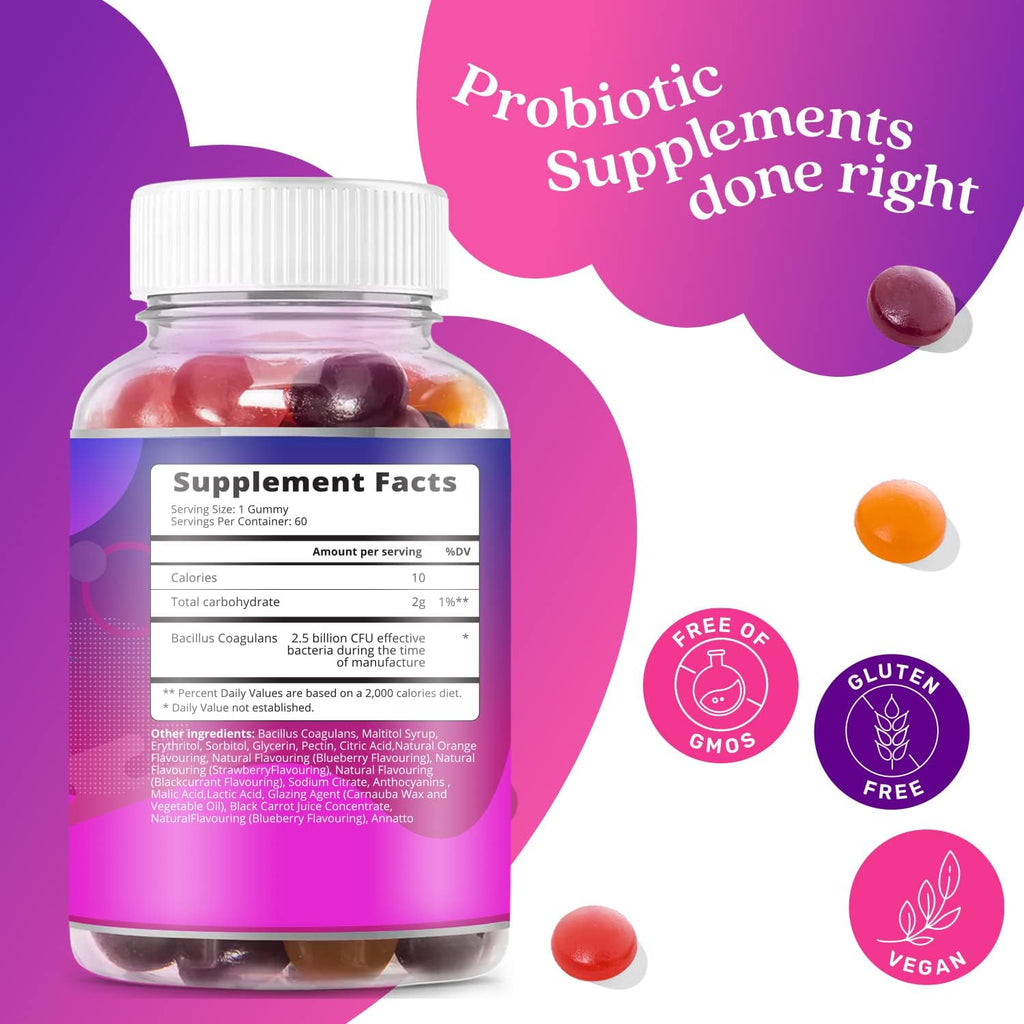 BeLive Probiotic Gummies - Probiotics with 5 Billion CFUs for Digestive Health, Men, Women & Kids Probiotic Supplements for Immune Support, Sugar Free & Vegan – Blueberry, Strawberry & Orange | 3-Pack